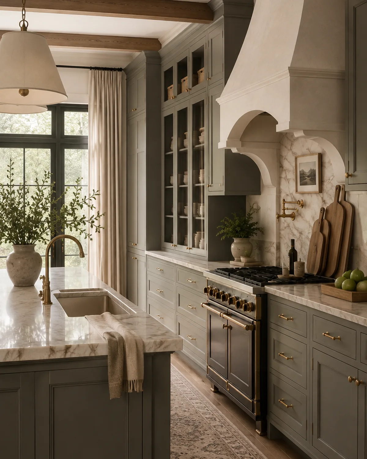 Marble counter with a brass faucet