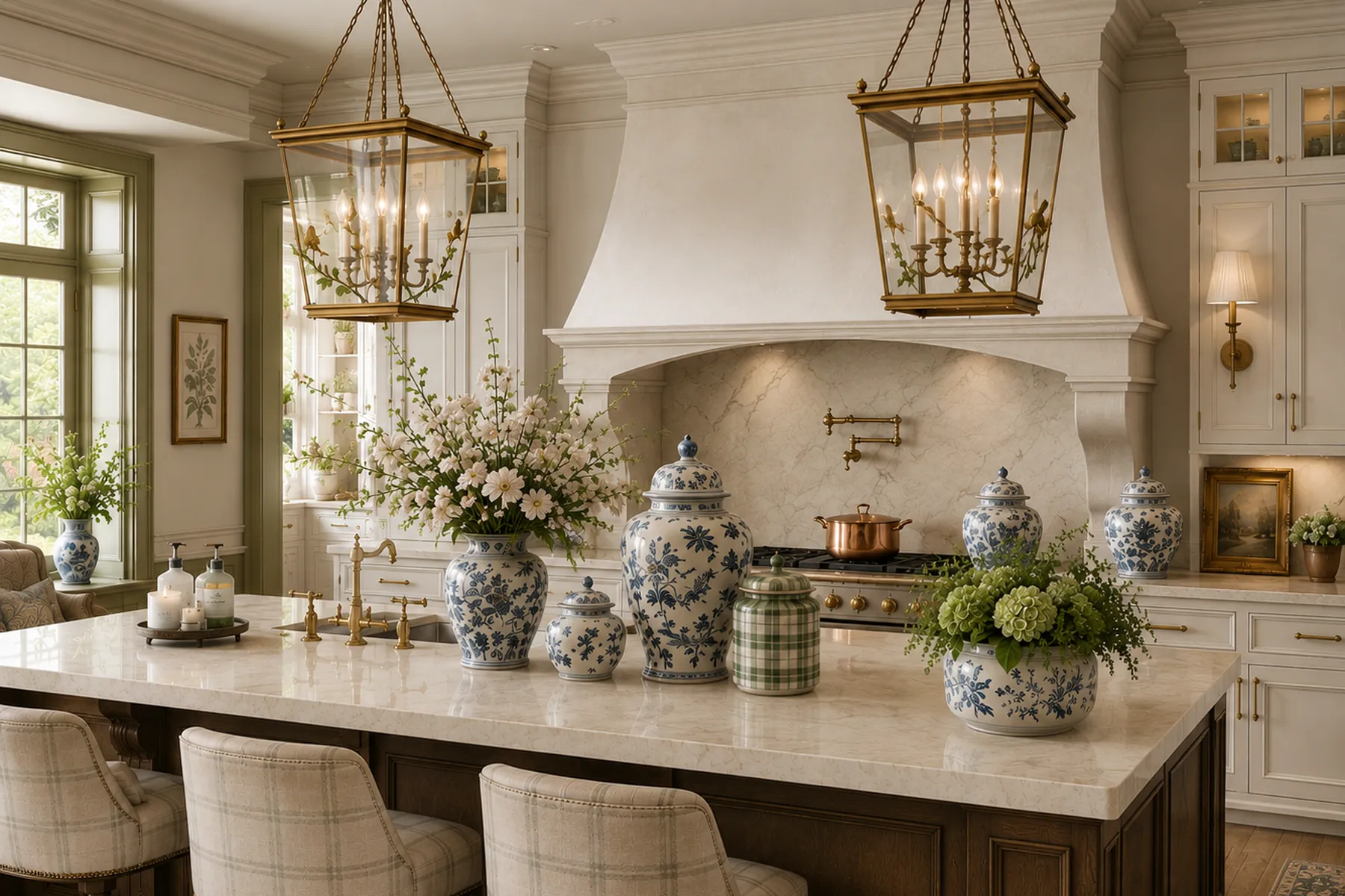 Kitchen island set for a gathering