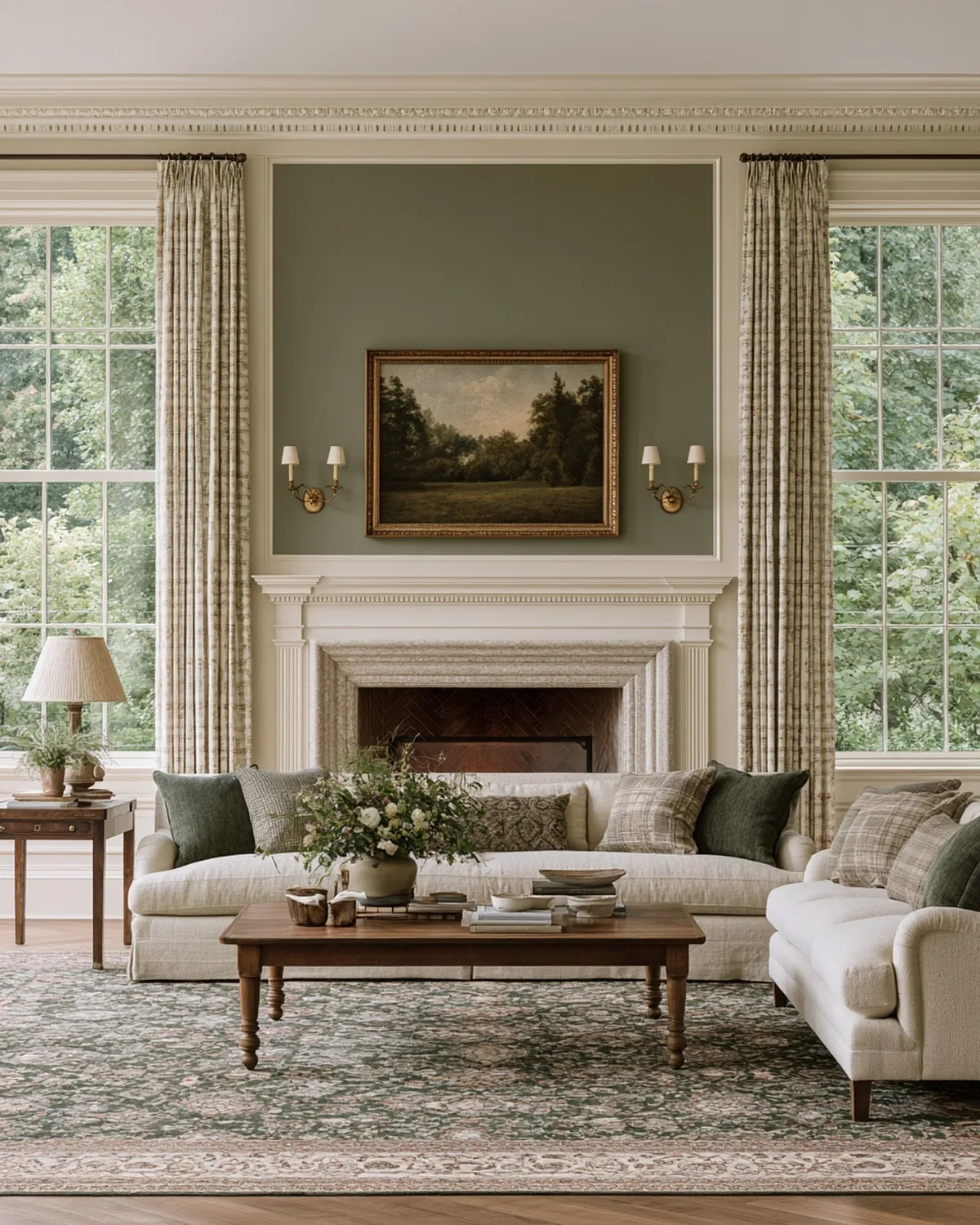 Framed work hung above a console