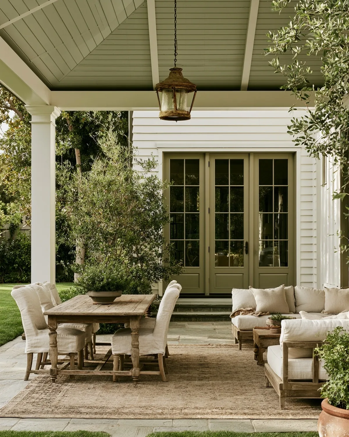 Covered porch with teak seating